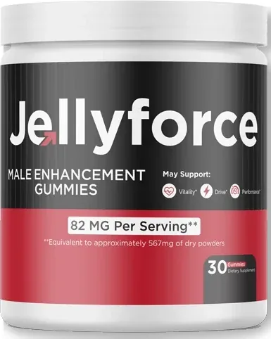A Jelly Force bottle lying flat, showing the printed label